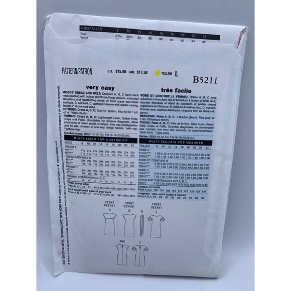 Butterick Misses Dress Sewing Pattern Sz 8-14 B5211 - uncut - Picture 3 of 3